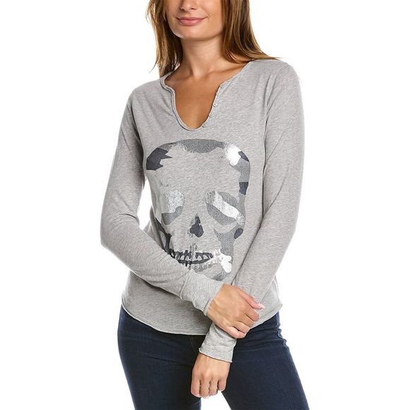 Zadig & Voltaire Womens Tunisien Ml Camo Skull T-Shirt, Grey